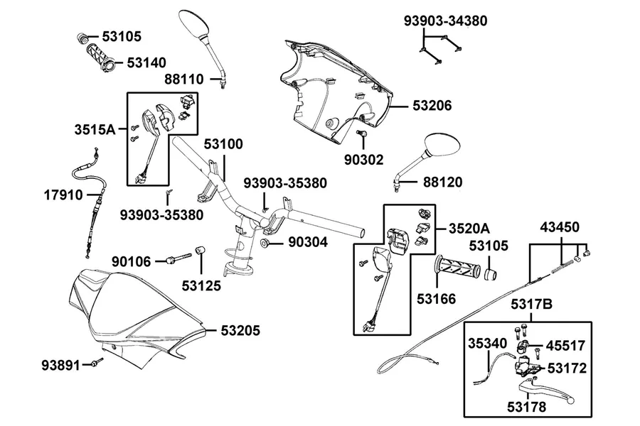 F03 Handle Steering and Handle Cover parts diagram
