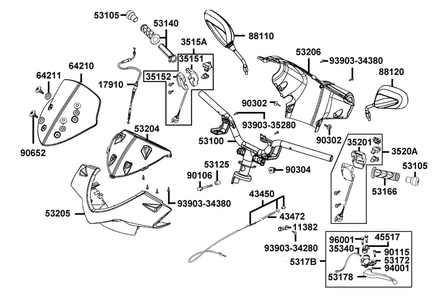 F03 Handle Steering and Handle Cover parts diagram