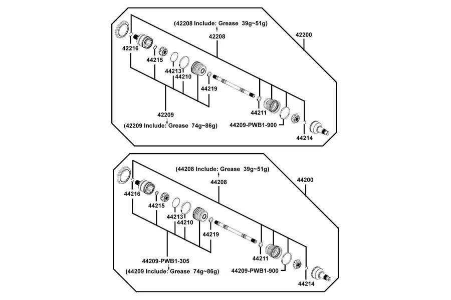 F22 Separated Parts Of Halfshaft parts diagram
