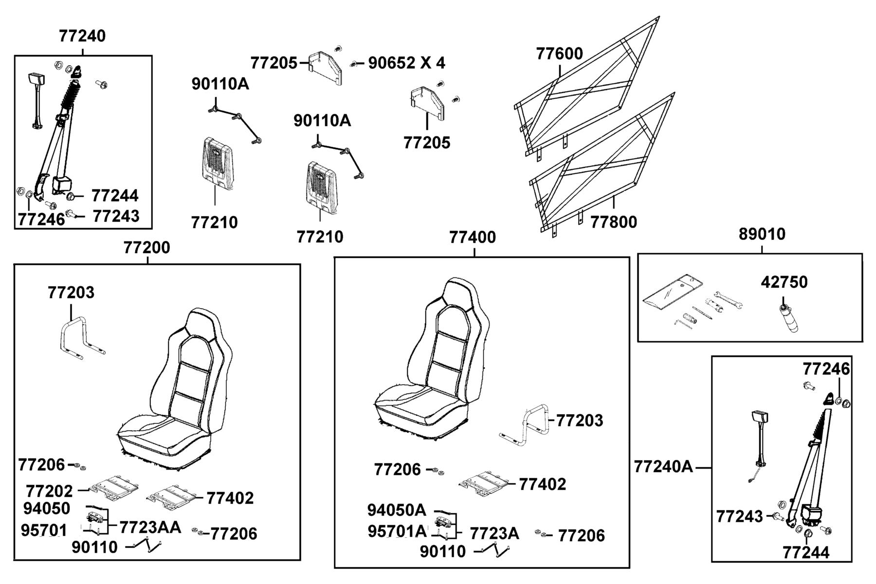 UXV 700(2021) Seat parts diagram