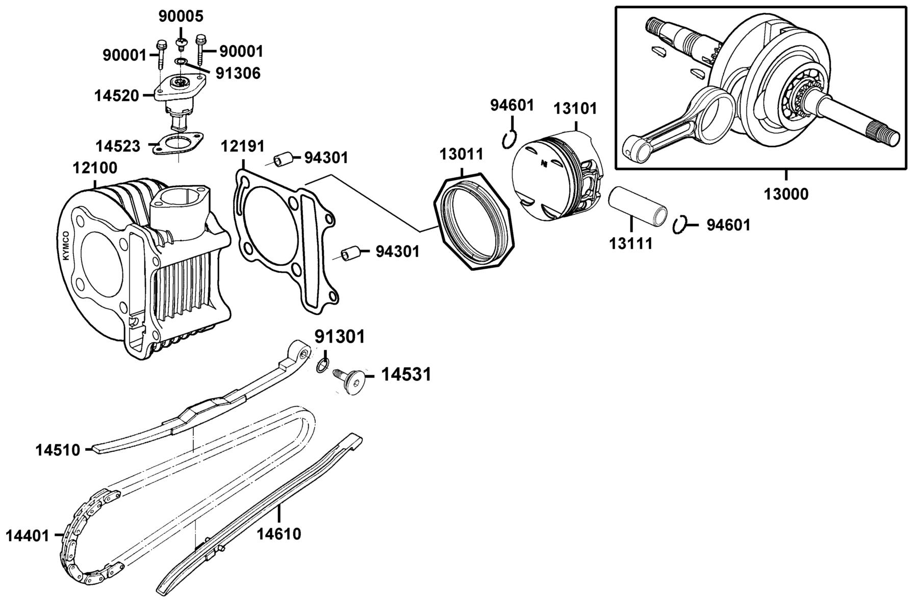 LIKE(2019~) Cylinder ● Piston ● Crankshaft parts diagram
