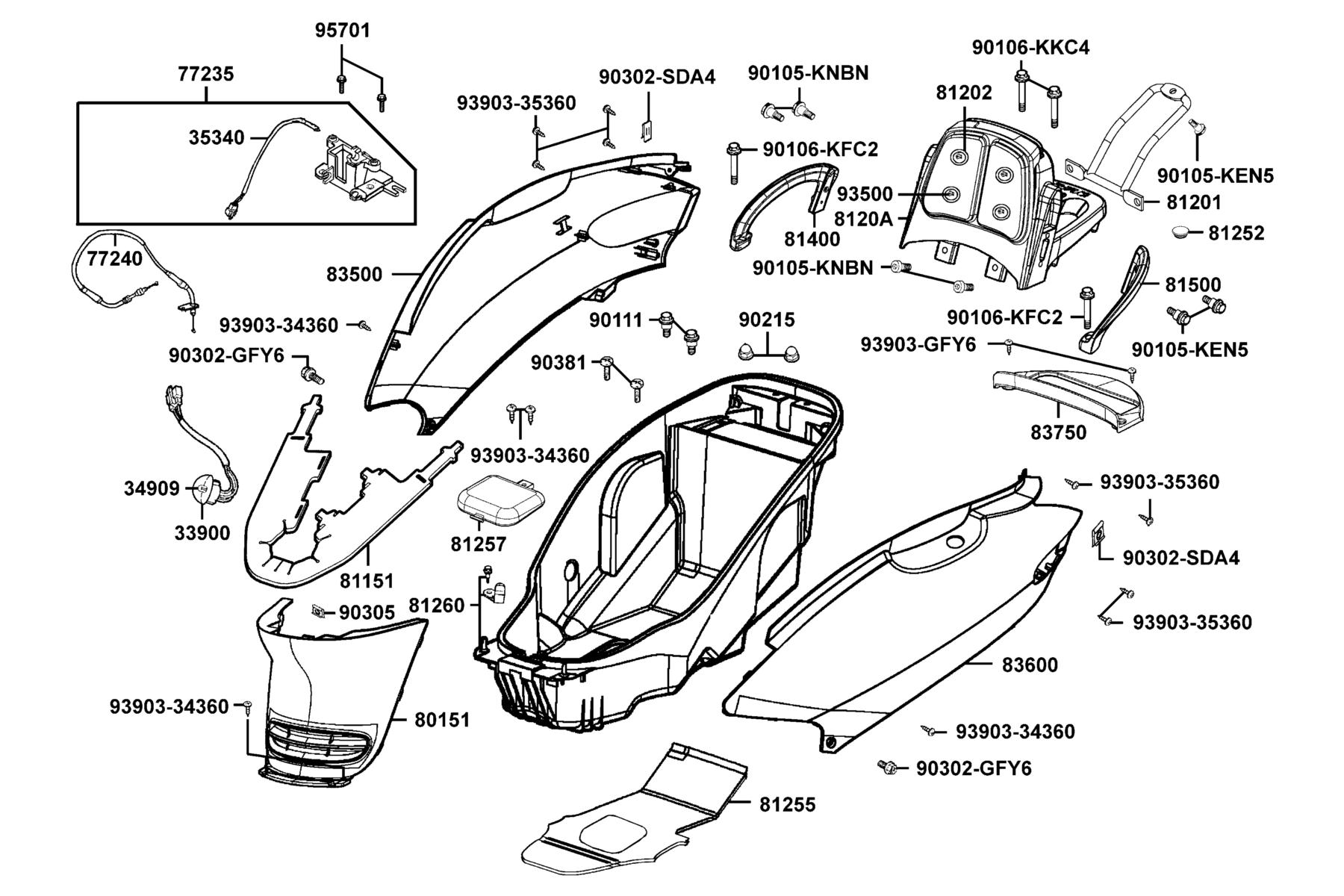 KYMCO GRANDVISTA 250 (2008-2009) Body Cover and Laggage Box parts diagram