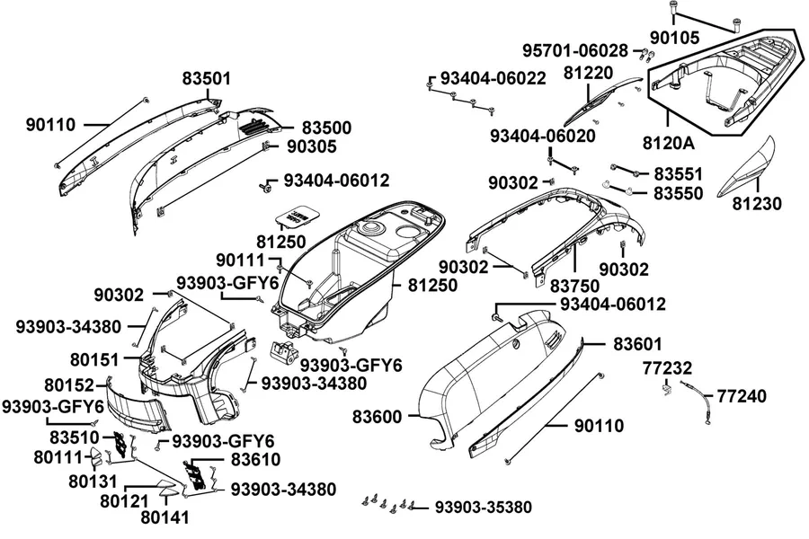 F12 Body Cover and Luggage Box parts diagram