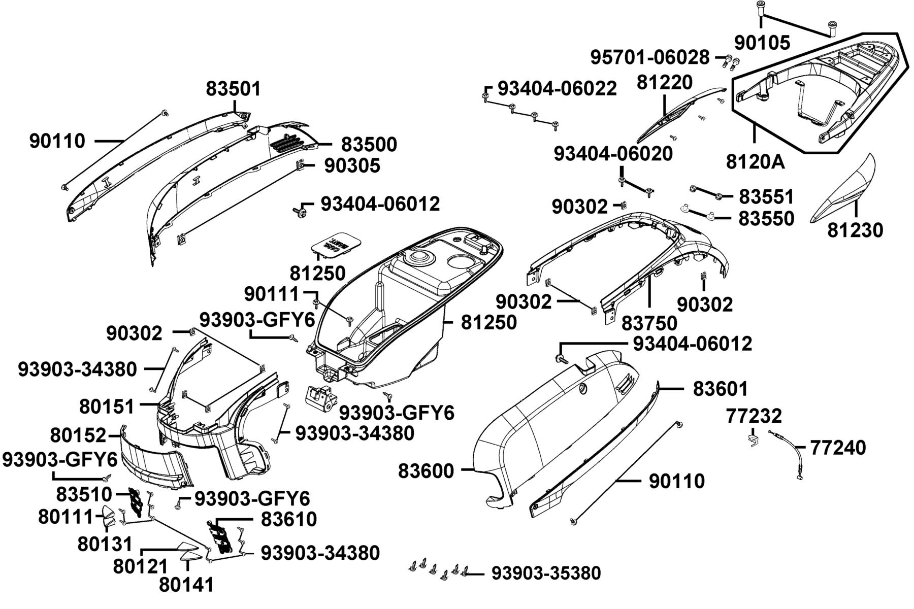 KYMCO LIKE 200 (2013) Body Cover and Luggage Box parts diagram