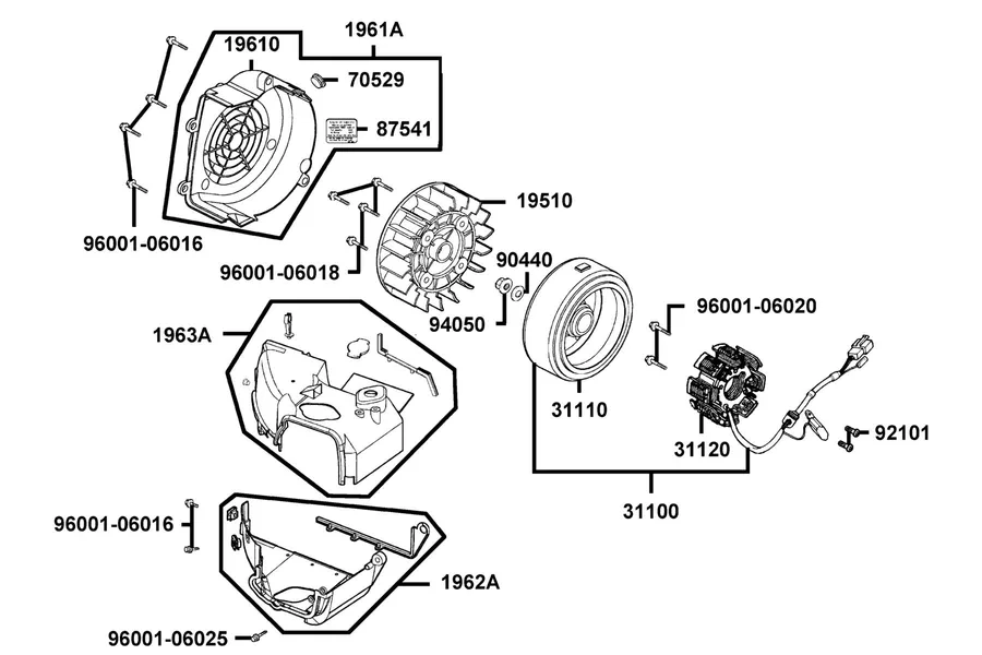 E07 Fan Cover and Generator parts diagram