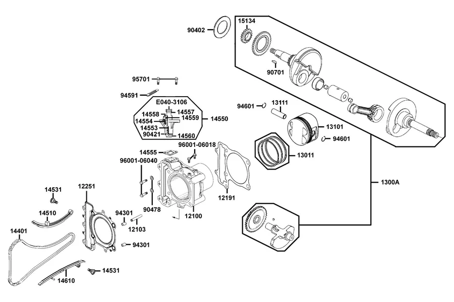 E03 Cylinder, Piston and Crankshaft parts diagram