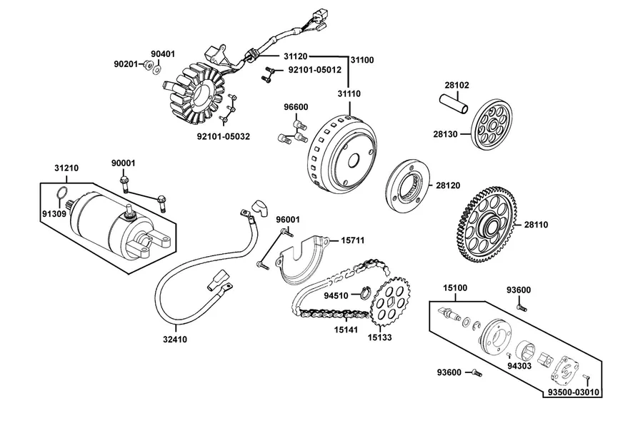 E07 Starting Motor and Generator parts diagram