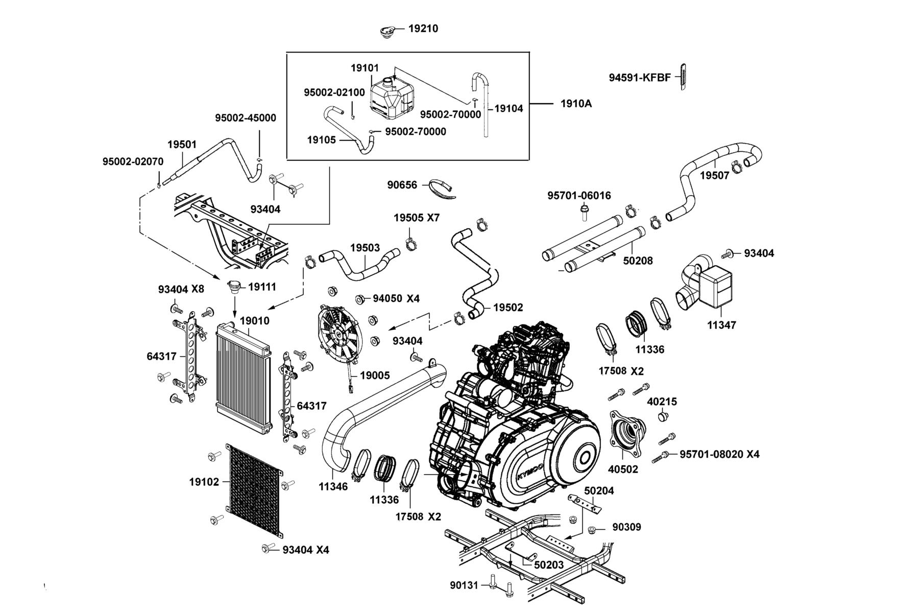 UXV 450i MY2024 Radiator Comp●Shoroud parts diagram