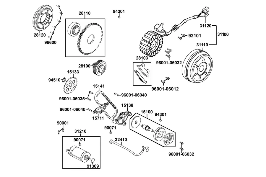 E06 Starting Motor and Generator parts diagram