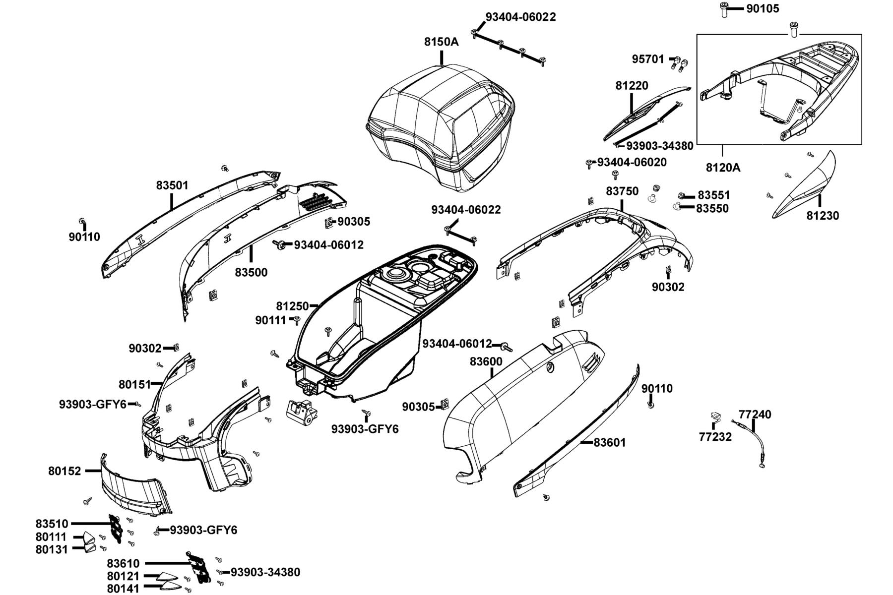 LIKE 200(2010~) Body Cover ● Luggage Box parts diagram