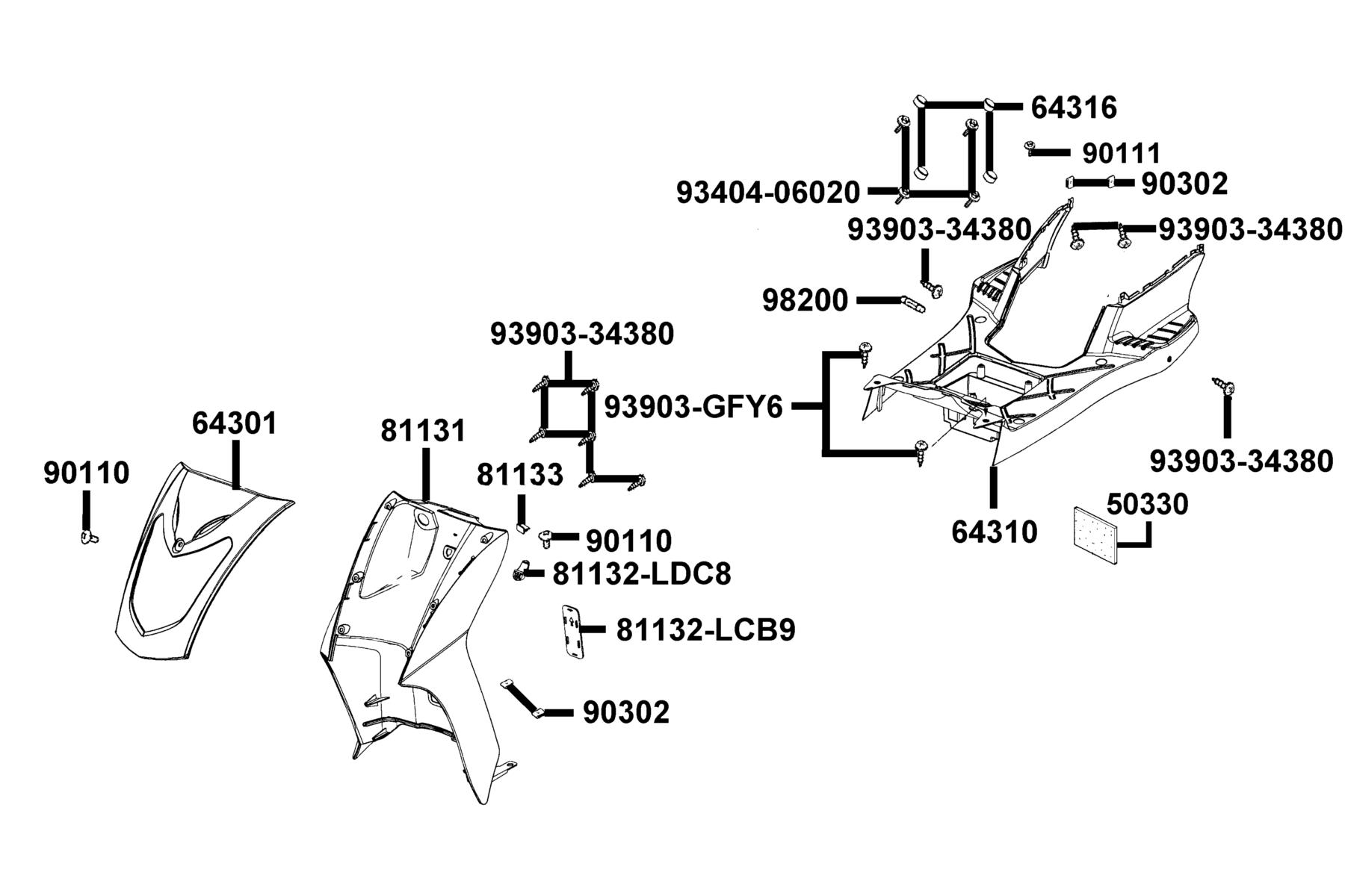 Agility 50(2016~) Front Cover ● Front Fender parts diagram