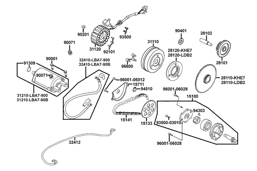 E06 Starting Motor and Generator parts diagram