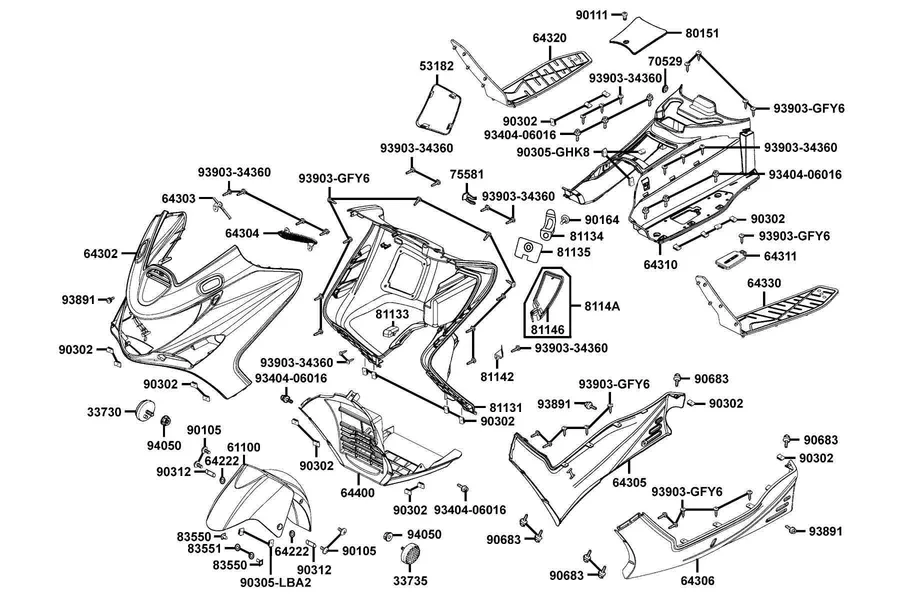 F05 Front Cover and Floor Panel parts diagram