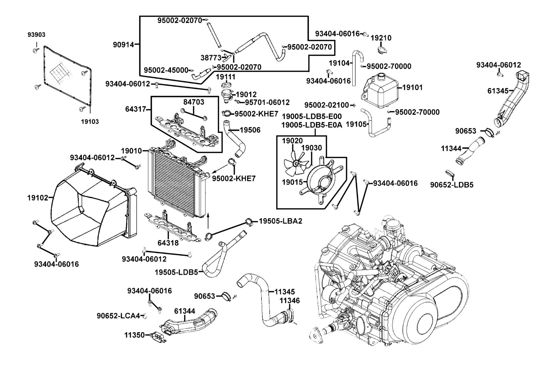 KYMCO UXV 500I Radiator parts diagram