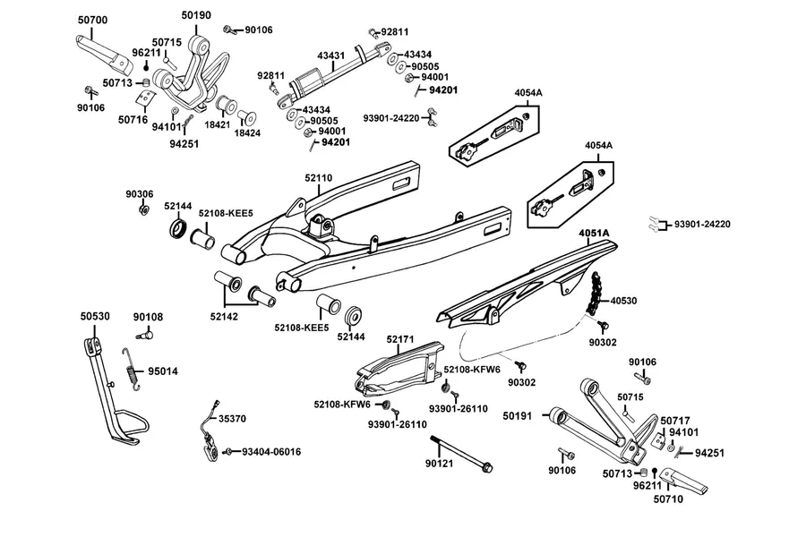 F17 Rear Fork, Step and Chain Case parts diagram