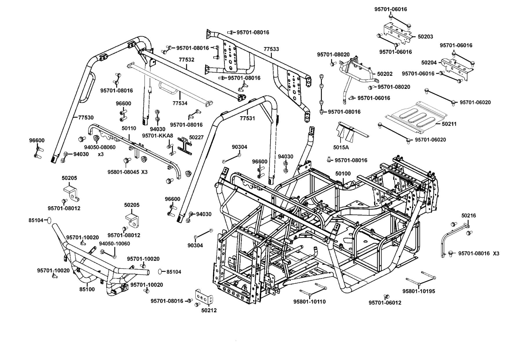 UXV 500i HE (2016~) Frame Body parts diagram