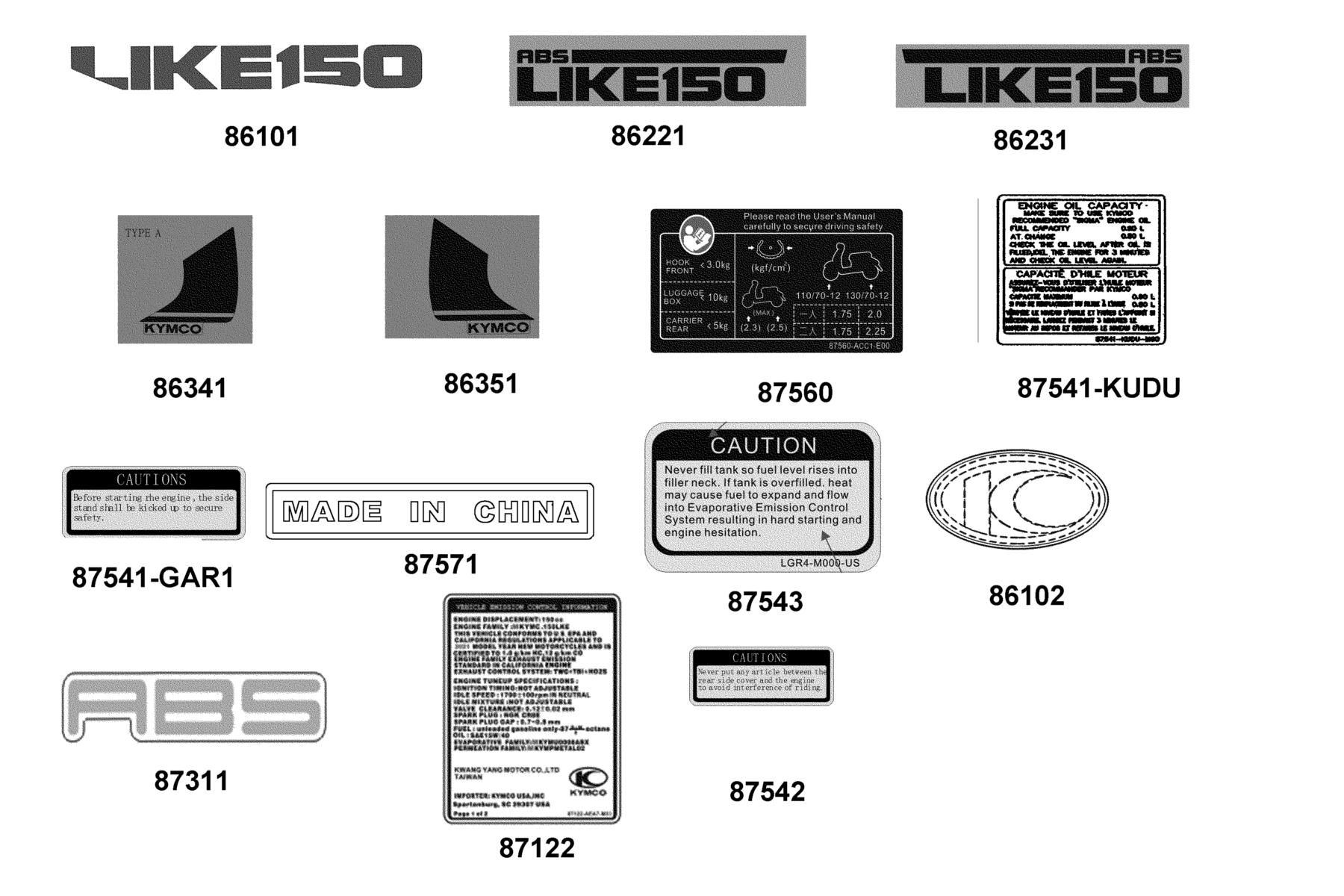 Like 150 Noodoe ABS (2022) Emblem ● Stripe parts diagram
