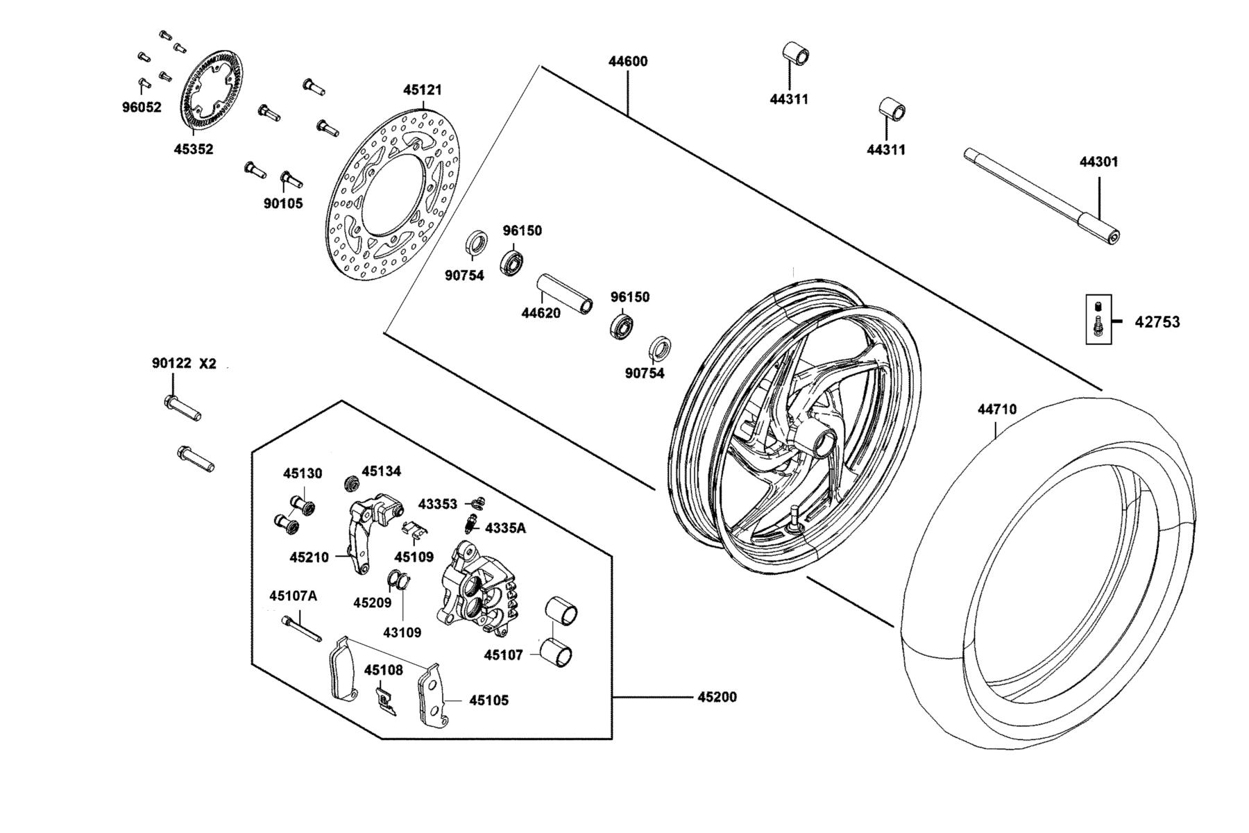 DOWNTOWN GT 350 Front Wheel parts diagram