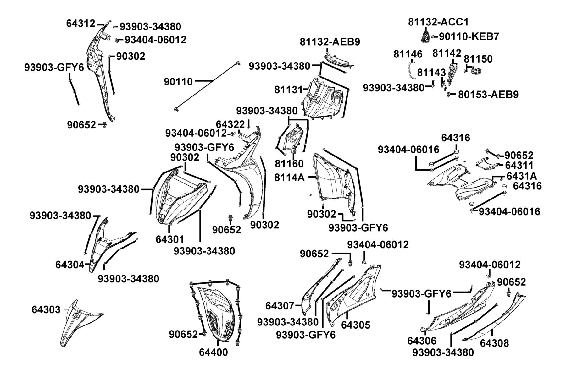 People S 150i ABS MY2026 Front Cover ● Front Fender parts diagram