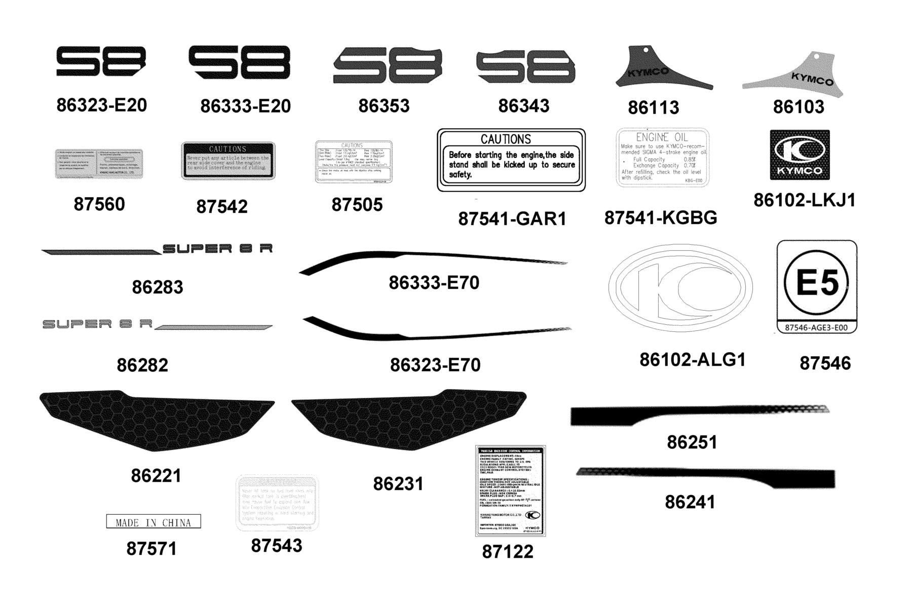 SUPER 8 R Emblem ● Stripe parts diagram