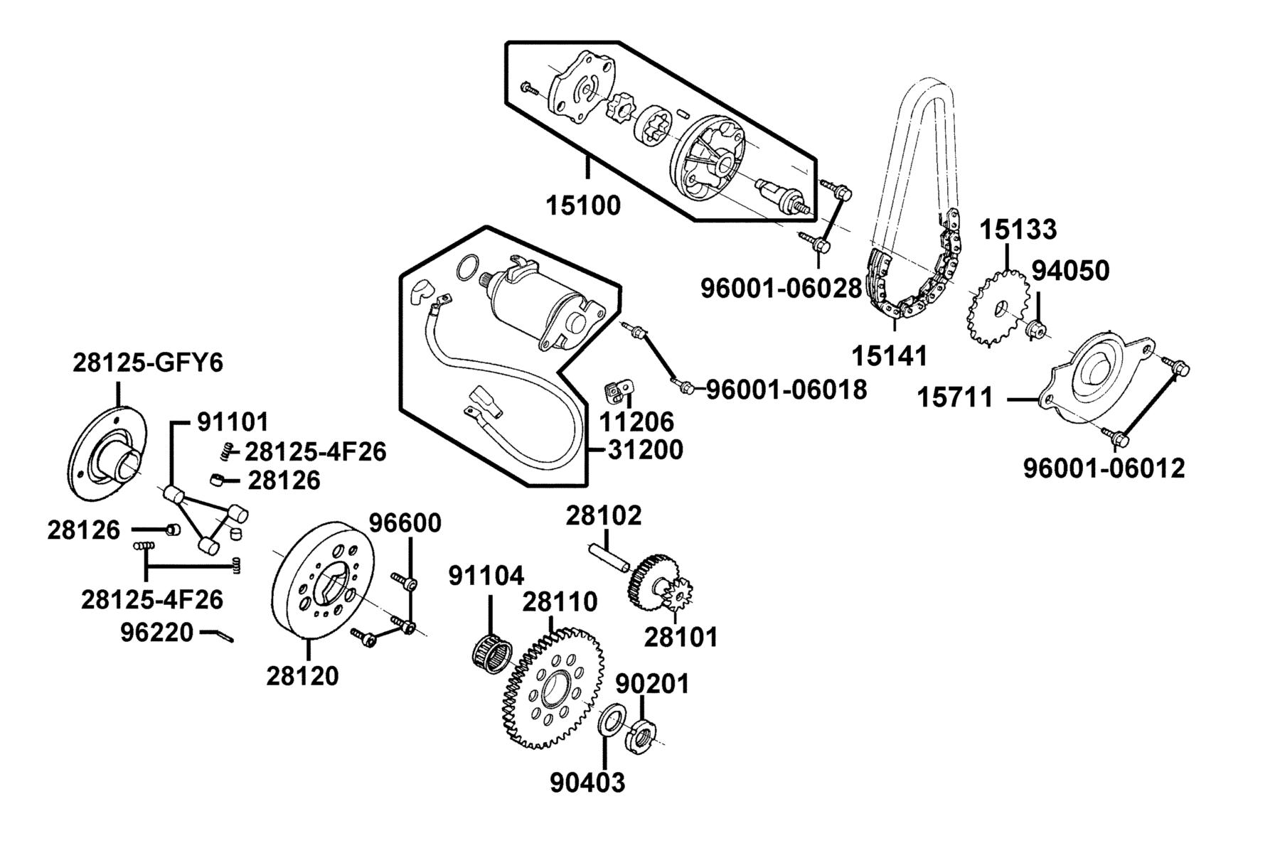 LikeII 150i ABS Noodoe (2020 Starting Motor ● Oil Pump parts diagram