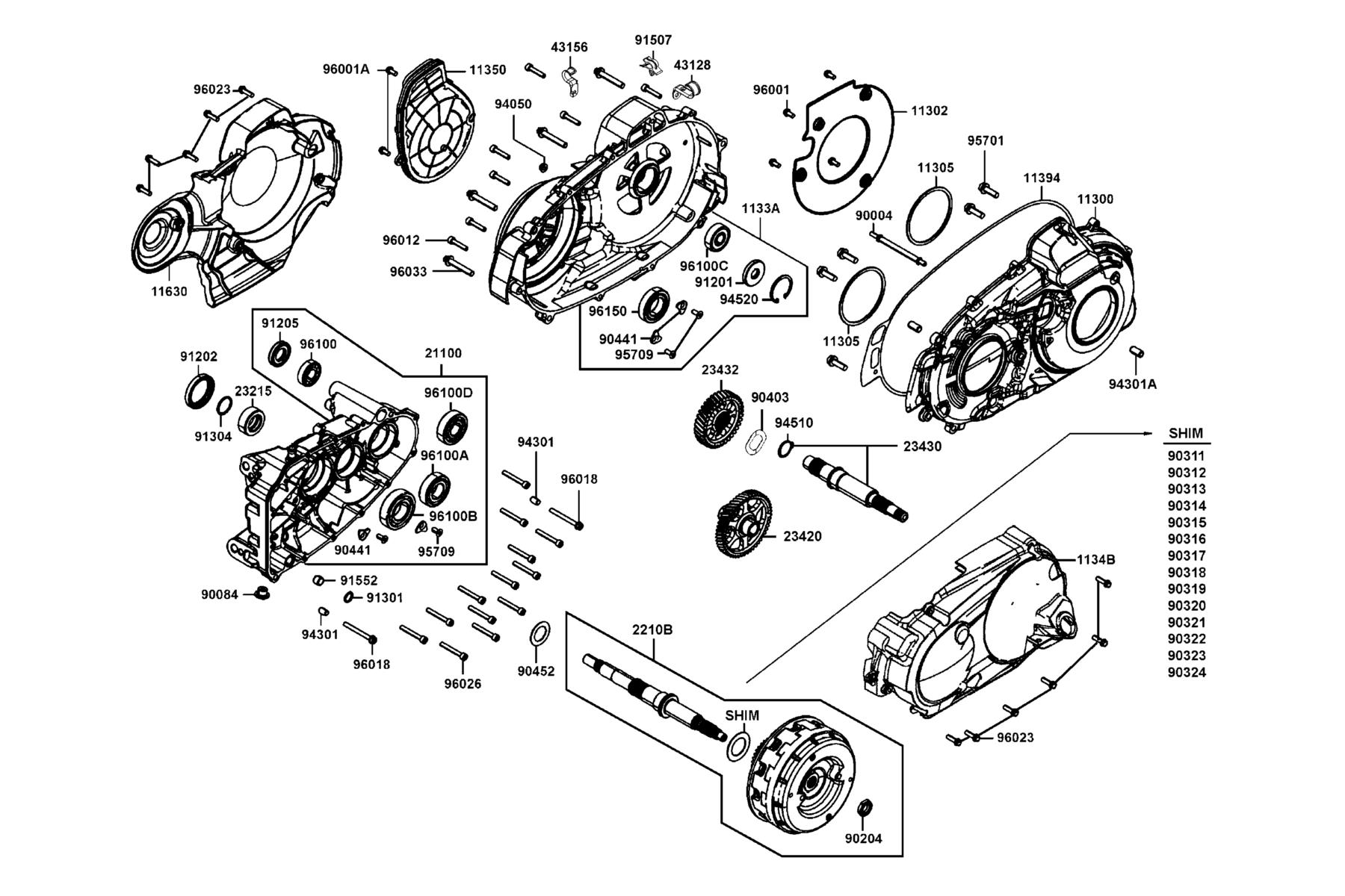 AK550 ST Right Crankcase Cover●Shaft Main●Shaft Counter parts diagram