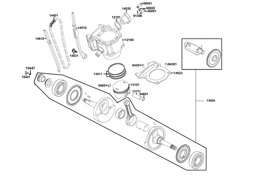 E03 Cylinder, Piston and Crankshaft parts diagram
