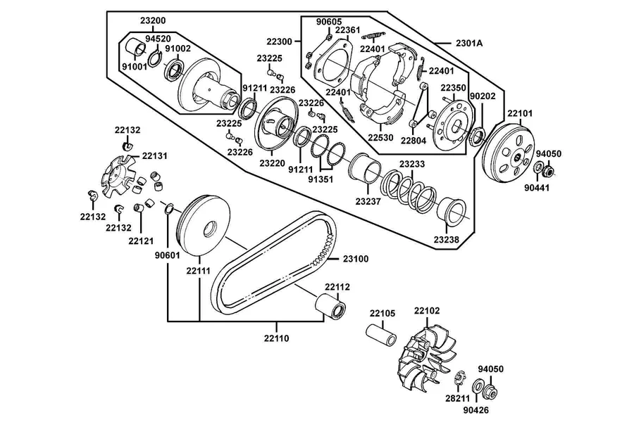 E05 Driven Pulley parts diagram
