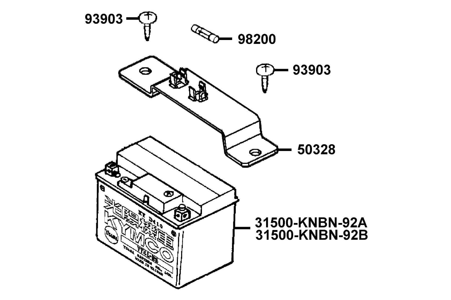 KYMCO PEOPLE 50 2T (2008-2012) Battery parts diagram