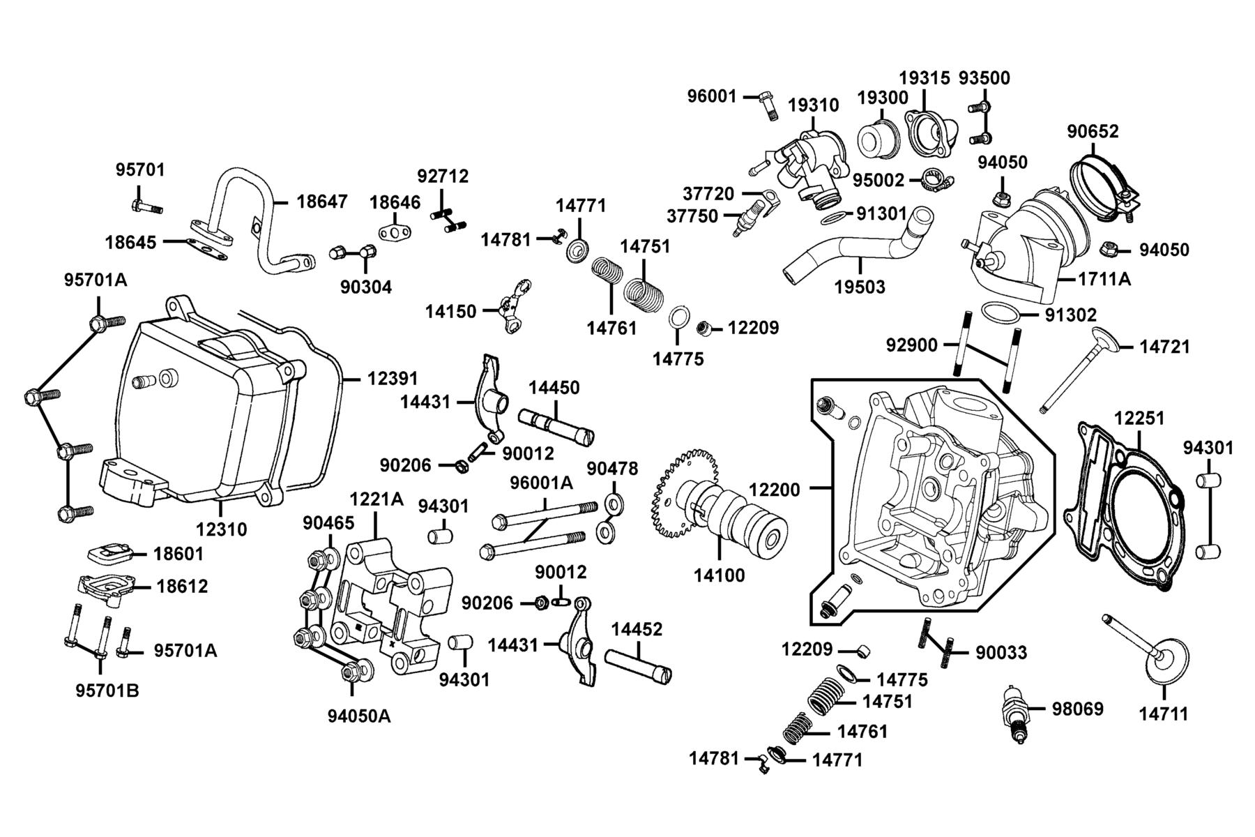 KYMCO PEOPLE S250 (2007-2007) Cylinder Head Cover and Cylinder Head parts diagram