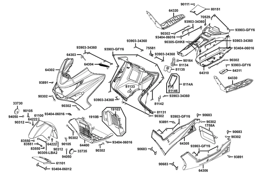 F05 Front Cover and Floor Panel parts diagram