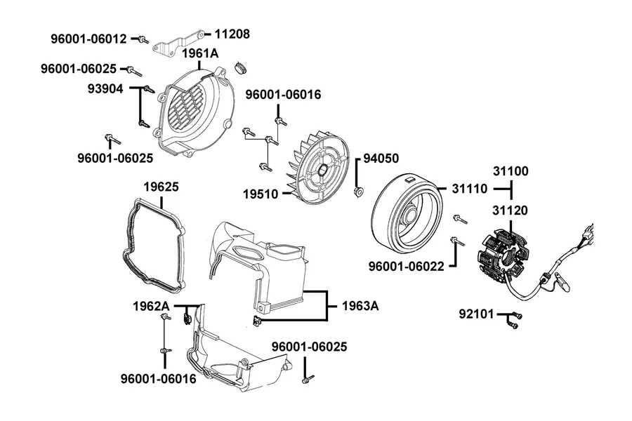 E08 Fan Cover and Generator parts diagram