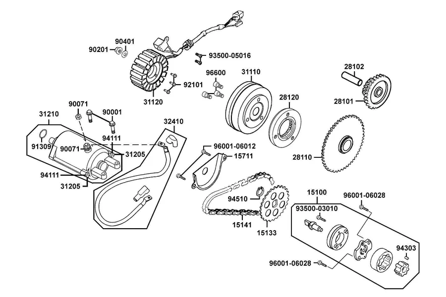 E06 Starting Motor and Generator parts diagram