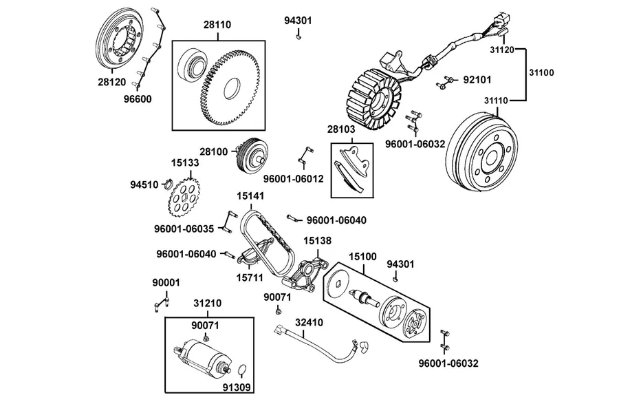 E06 Starting Motor and Generator parts diagram