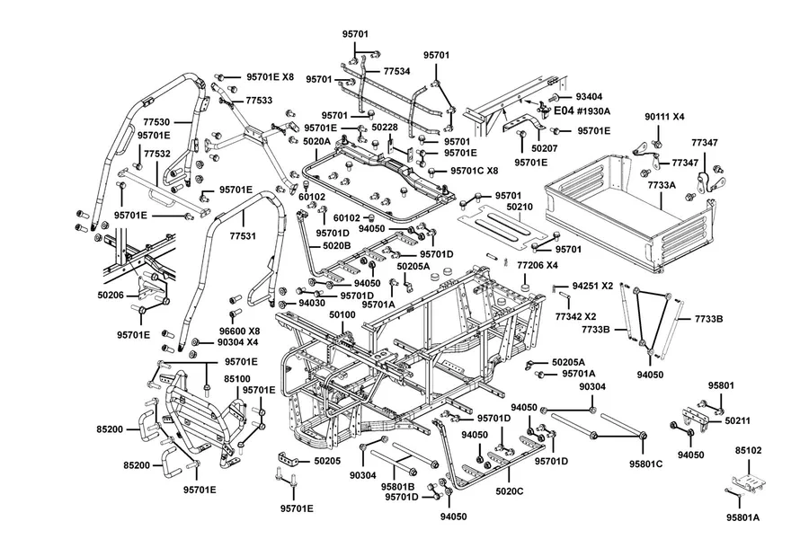 F19 Body Comp Frame and Cargo Bed Assy parts diagram