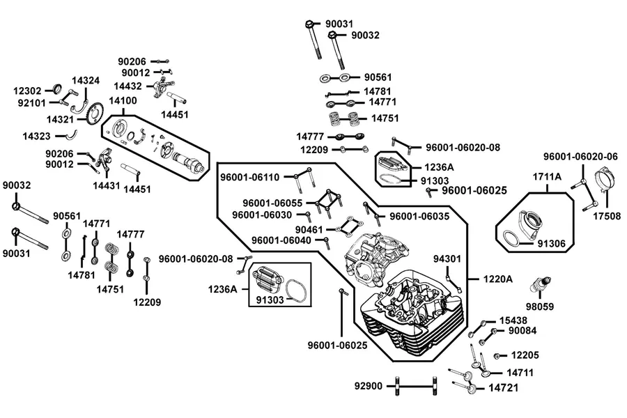 E03 Cylinder Head Cover and Cylinder Head parts diagram