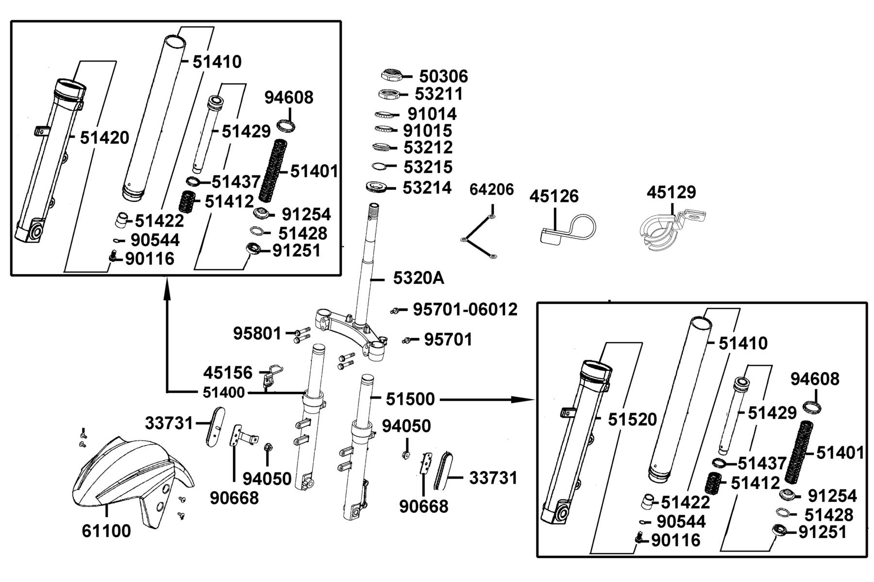 SUPER 8 150 Stem Steering ● Front Cushion parts diagram