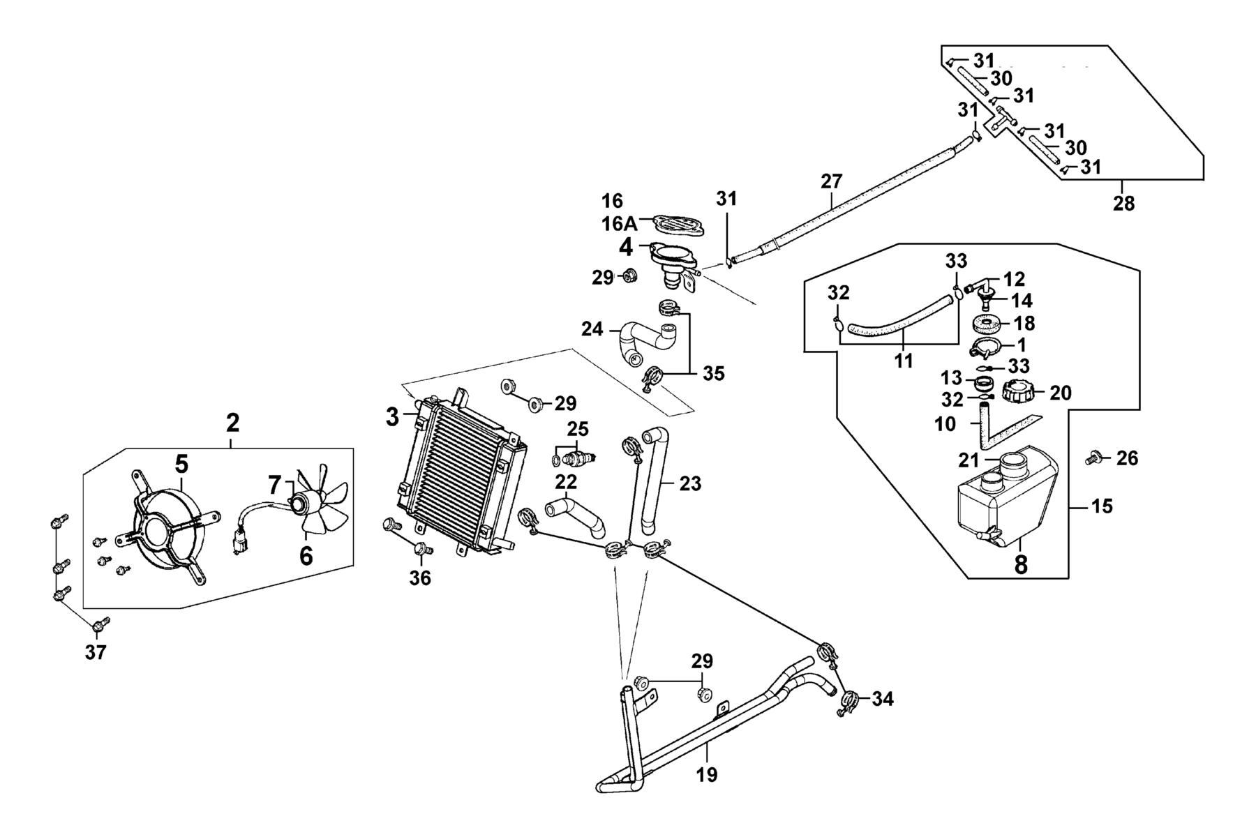 KYMCO B&W150 Radiator parts diagram
