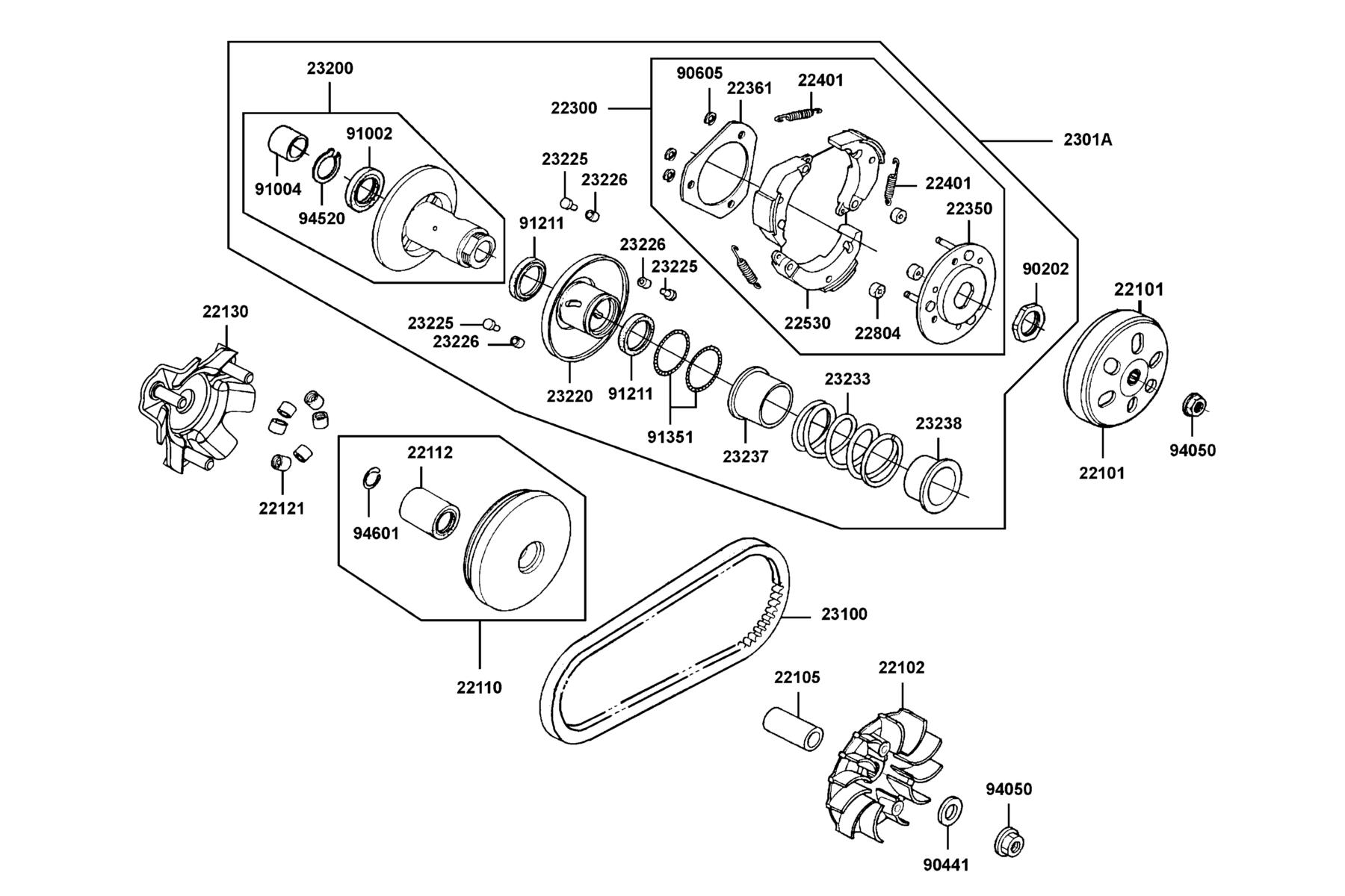 DOWNTOWN GT 125 Pulley parts diagram