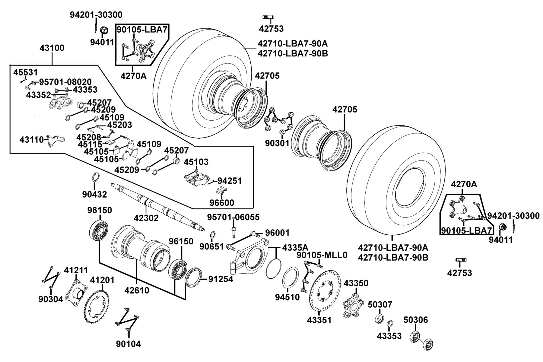 KYMCO Mongoose 300 (2010+) Rear Wheel parts diagram