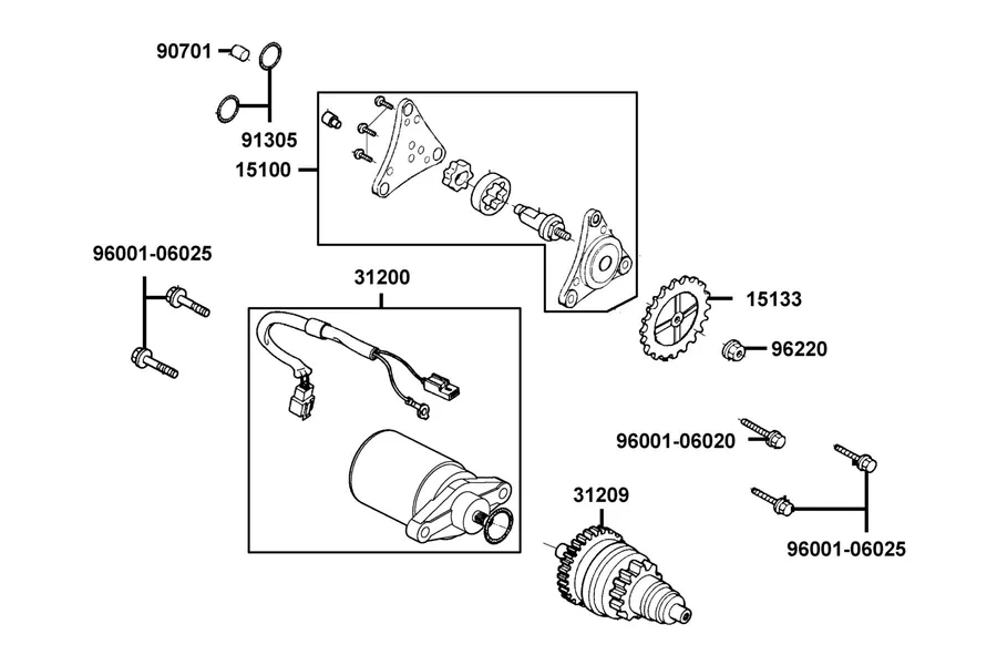 E07 Starting Motor and Oil Pump parts diagram