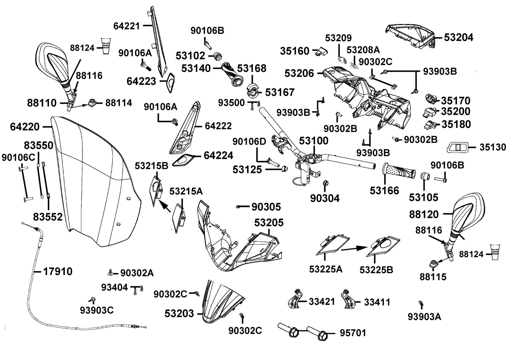 New People S 150(2023) Handle Steering ● Handle Cover parts diagram