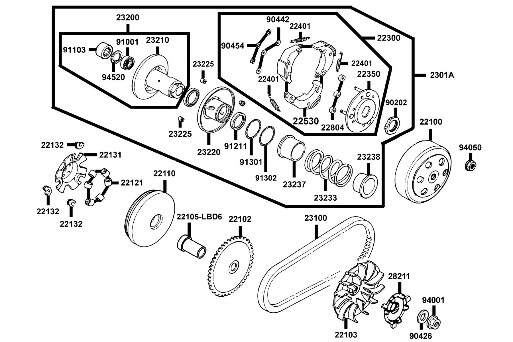 Agility 50 MY2026 Driven Pulley parts diagram
