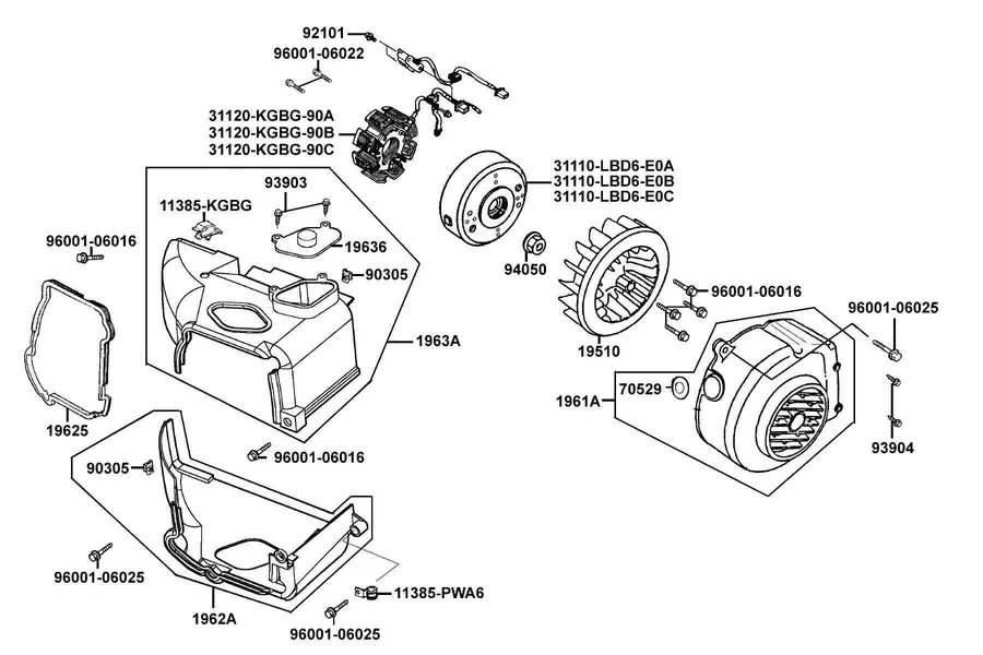 E07 Fan Cover and Generator parts diagram