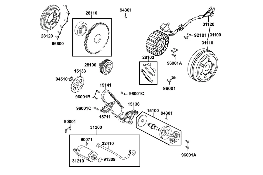 E06 Starting Motor and Generator parts diagram