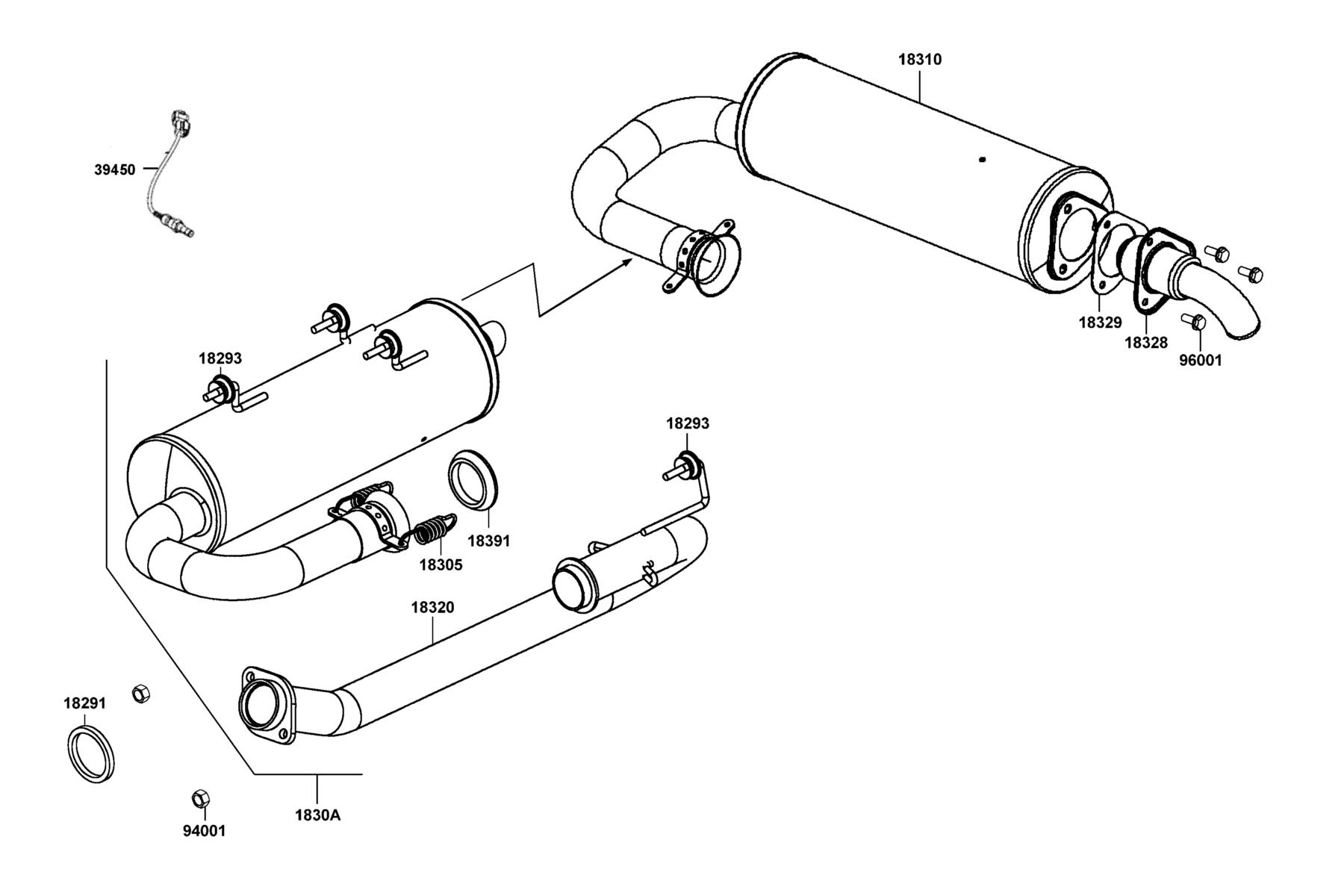 UXV 450i Platform 2023MY Exhaust Muffler parts diagram