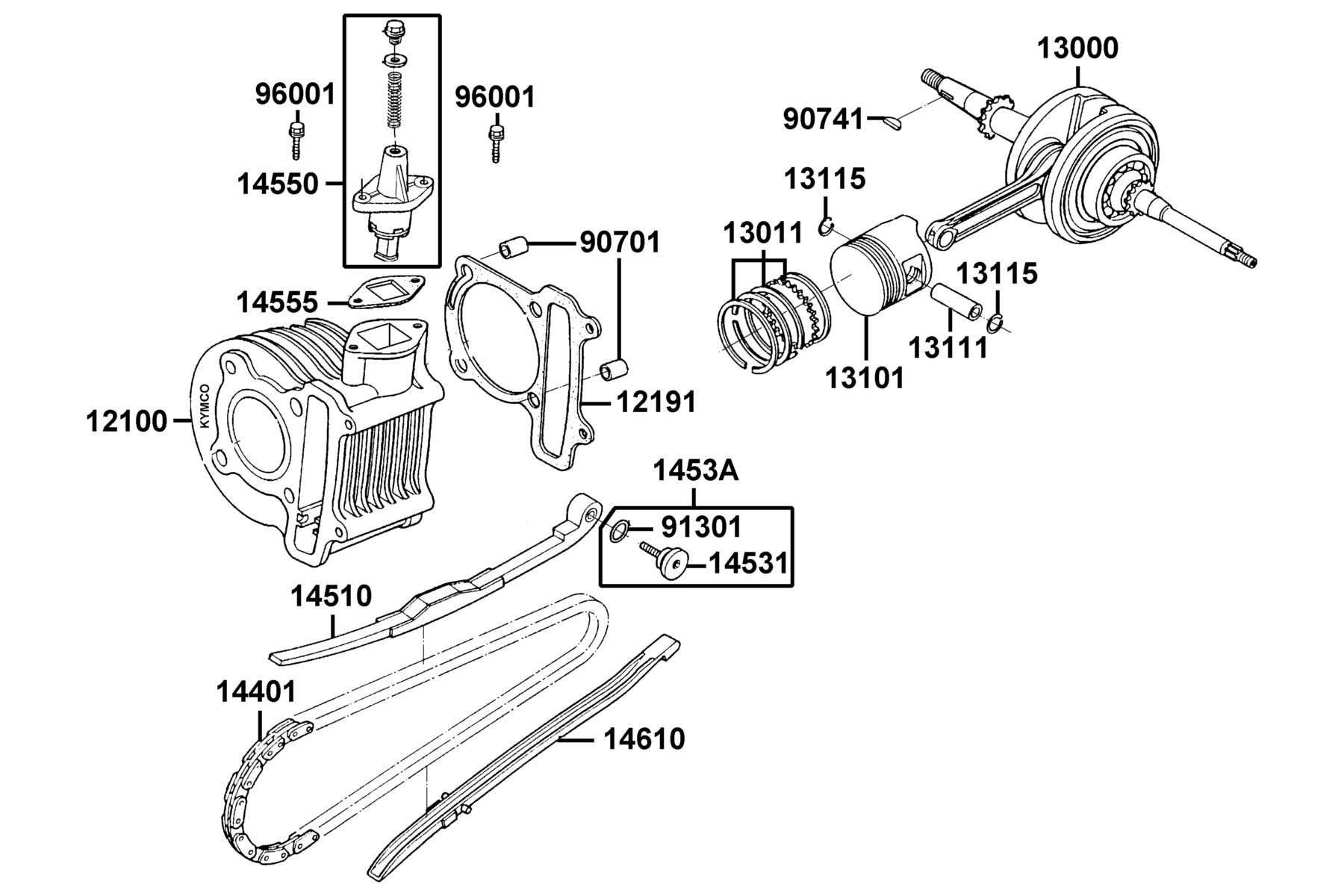 KYMCO AGILITY 50 (2008+) Cylinder, Piston and Crankshaft parts diagram