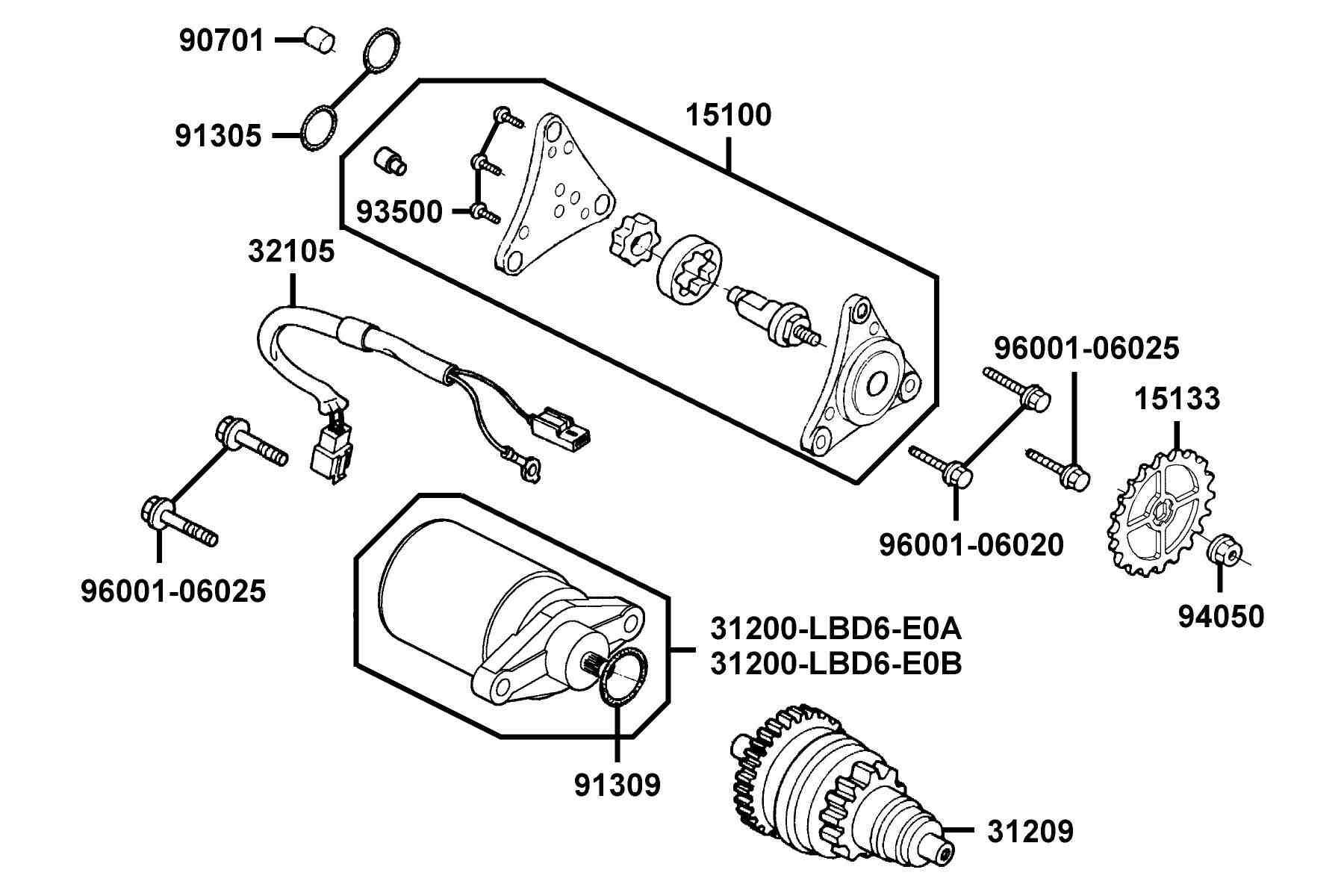 KYMCO PEOPLE S 50 4T (2008-2009) Starting Motor and Oil Pump parts diagram