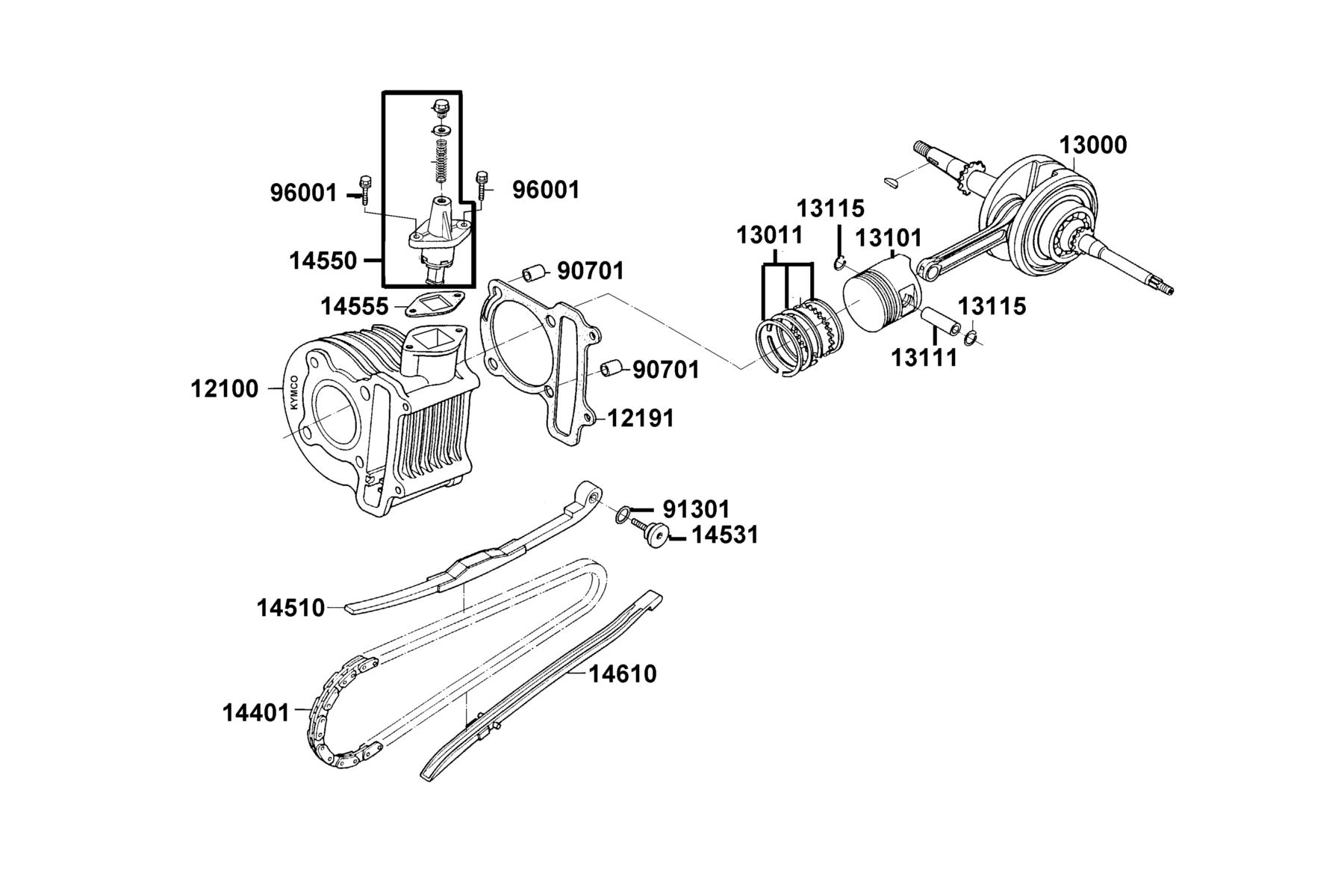 LIKE(2)50(2019~) Cylinder ● Piston ● Crankshaft parts diagram