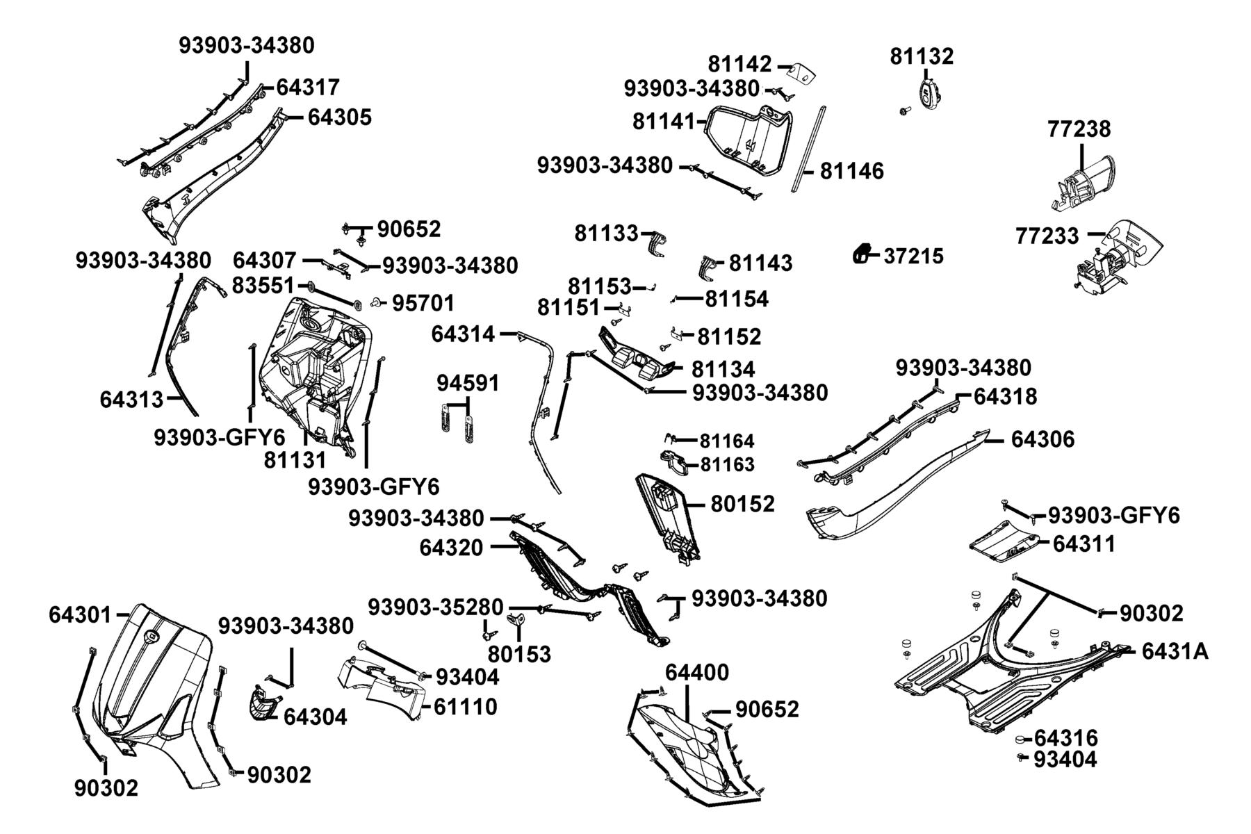LIKE(2)50(2019~) Front Cover ● Front Fender parts diagram